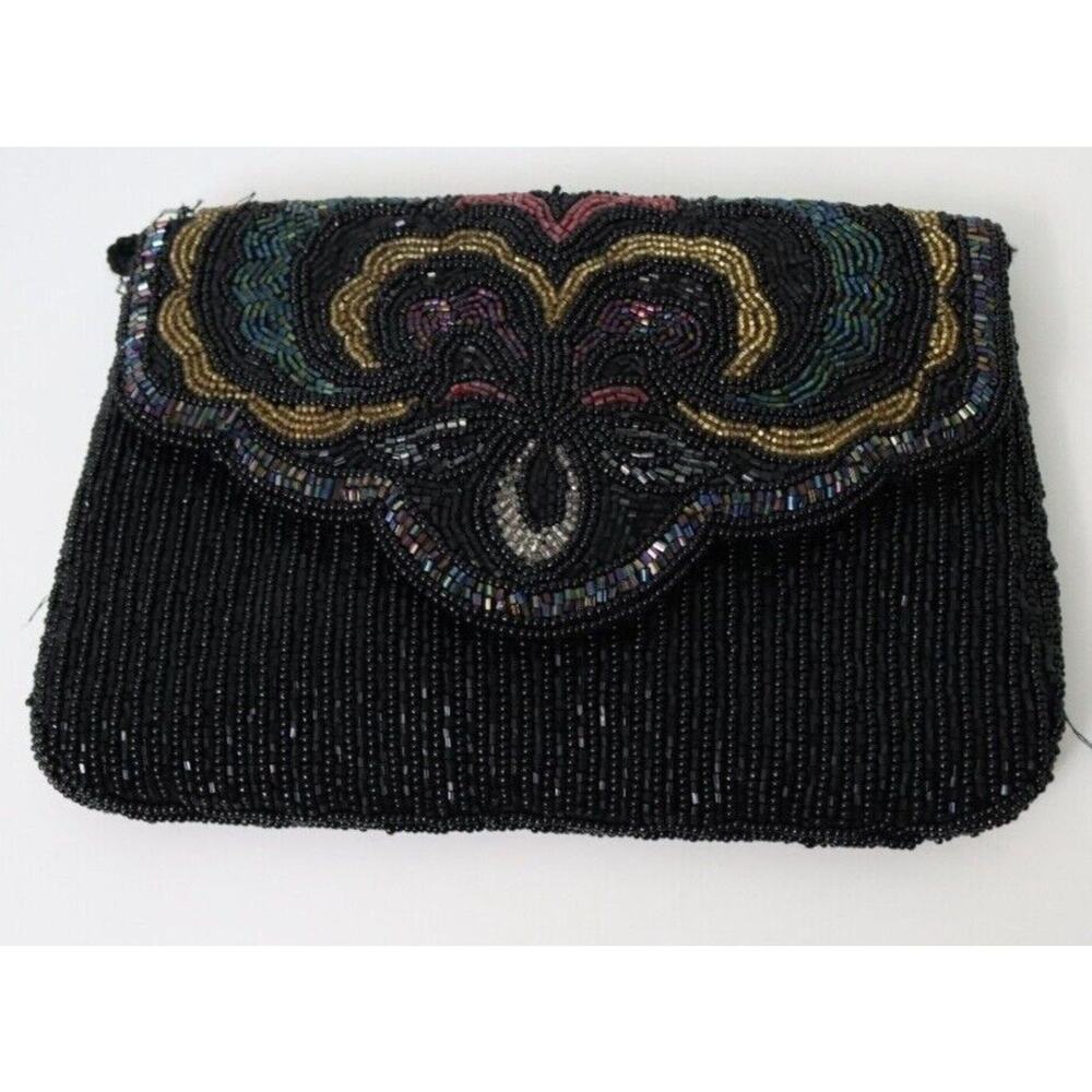 Vintage Partners Mervyn Black Multi Color Beaded Clutch Shoulder Handbag (18)